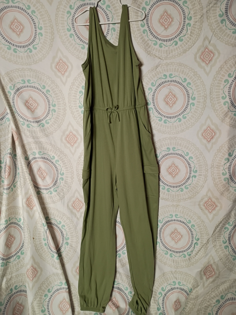 wonder nation Olive Green Sleeveless Cargo Romper with Drawstring Waist